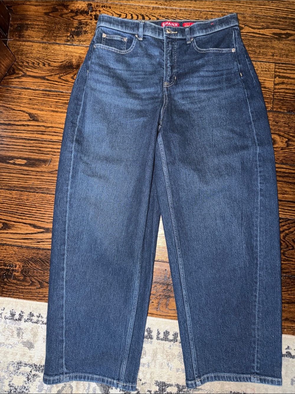 SPANX Women's Straight Leg/Barrel Jeans in Dark Blue Denim